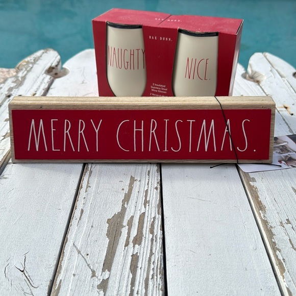 Rae Dunn Two Insulated Wine Glasses and Sign NWT - Picture 2 of 5